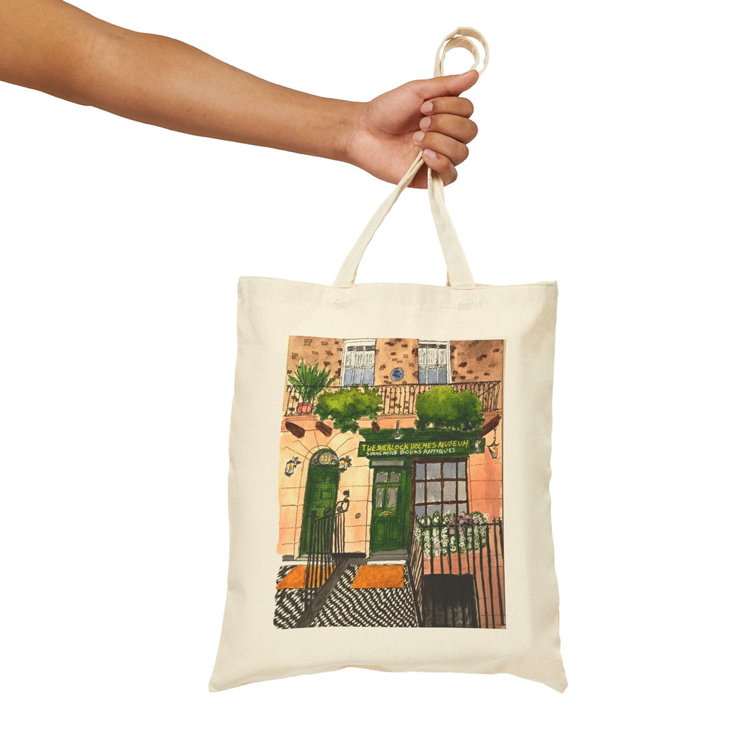 Green Door Street Scene Canvas Tote — Original Watercolor Art