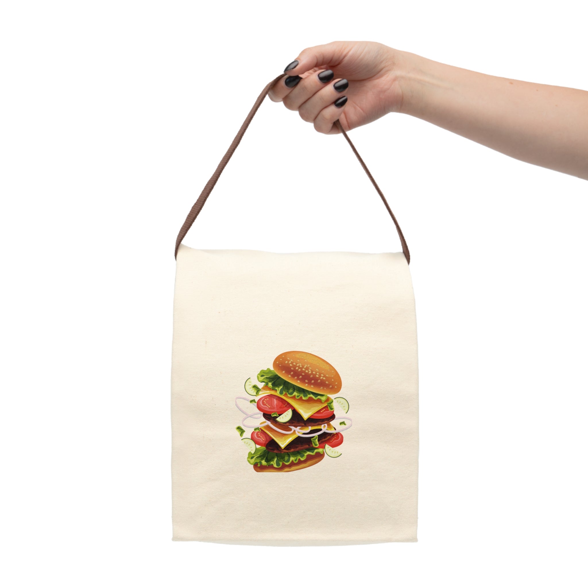 Retro Burger Canvas Lunch Bag — Fun Food Print Reusable Tote