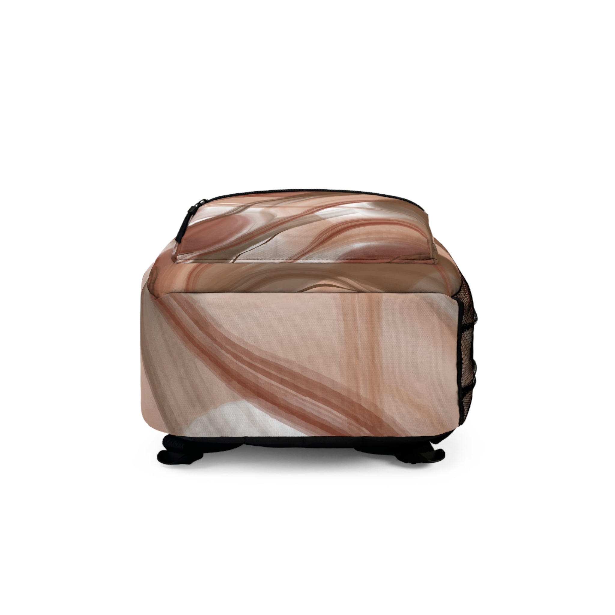 Abstract Brown Swirl Backpack — Neutral Marble Pattern Everyday Bag