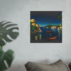 Mediterranean Harbor Night Poster — Satin/Archival Matte Wall Art