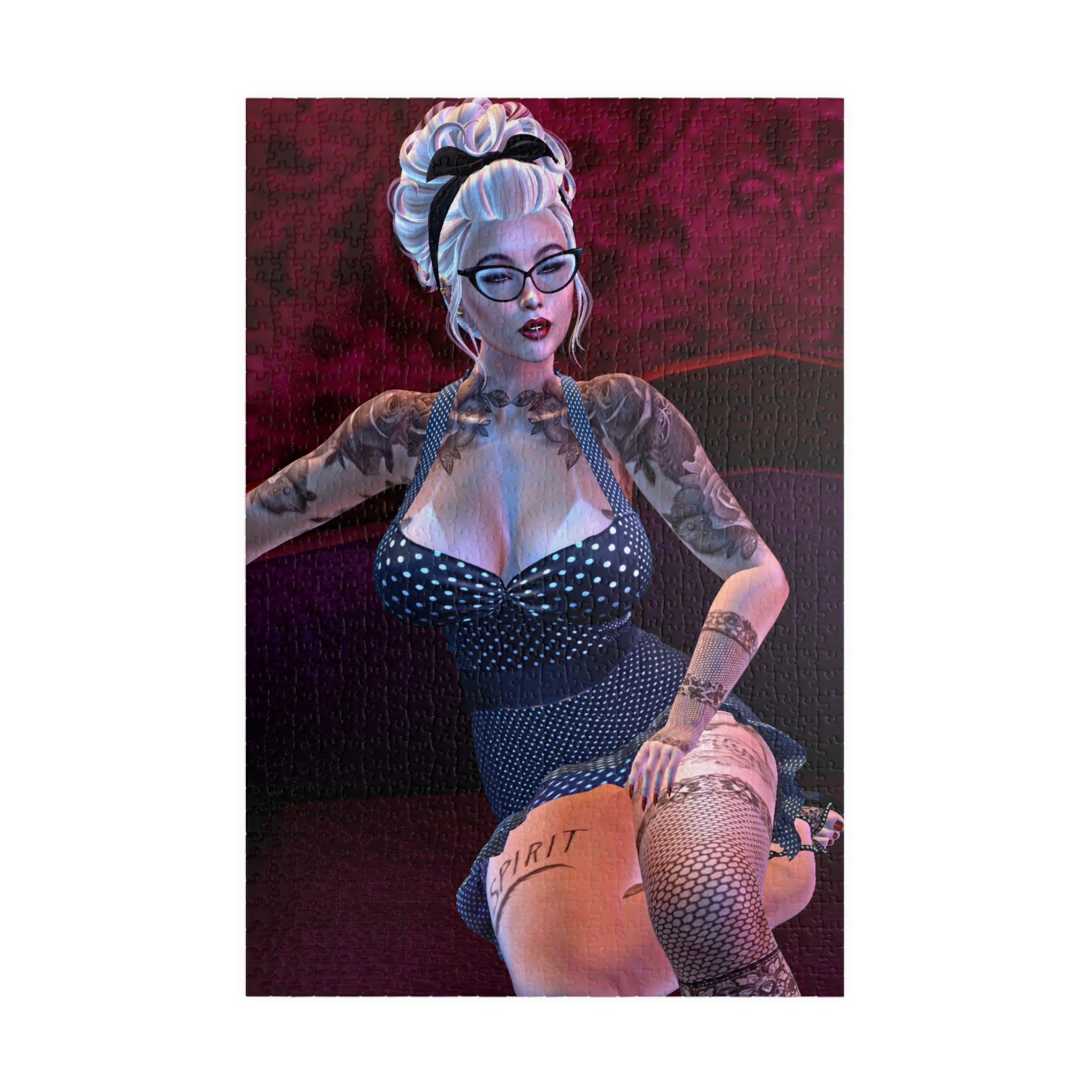 Pin-Up Tattooed Woman Jigsaw Puzzle — Retro Glam Art, 110–1014 Pieces
