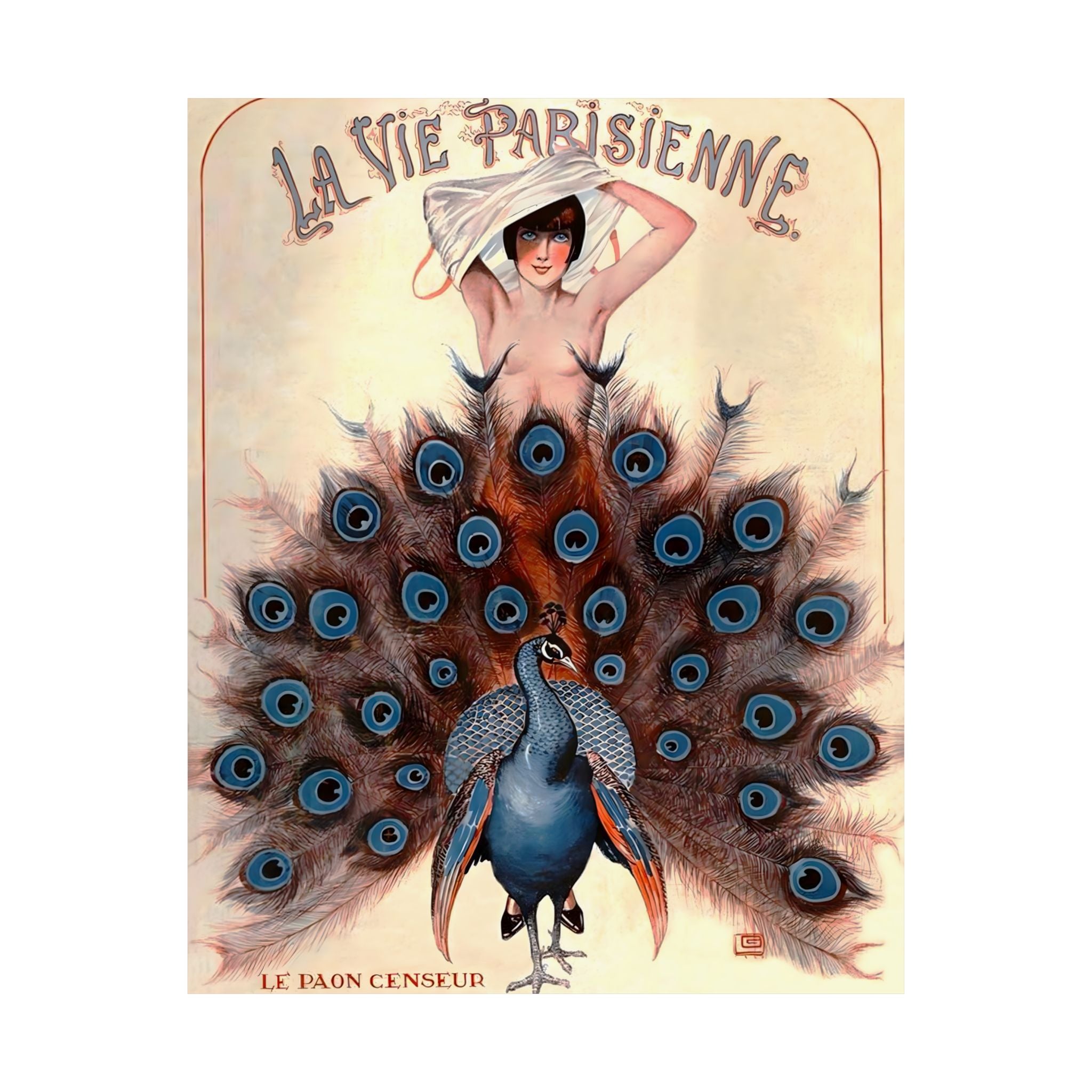 La Vie Parisienne Satin Poster — Vintage Peacock Pin-Up Art Print