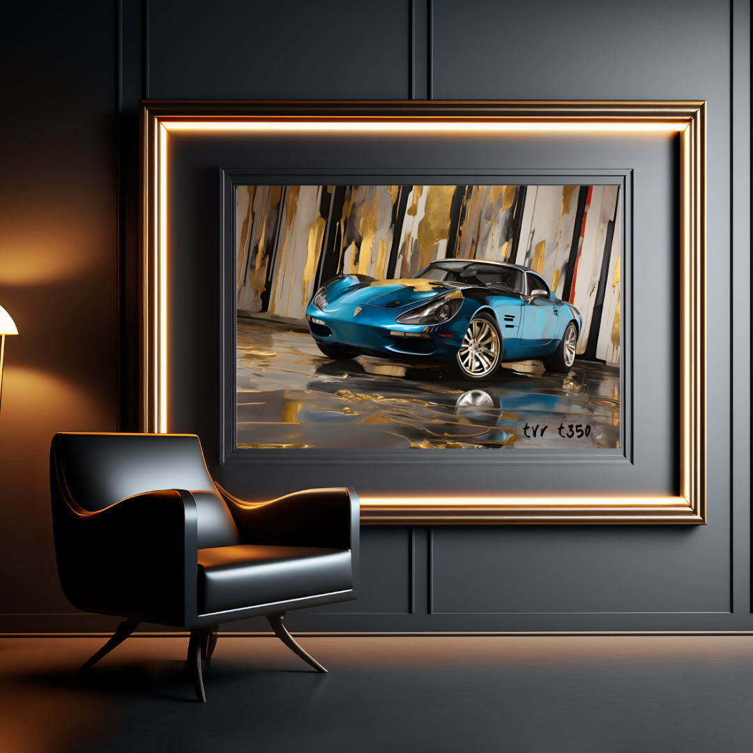 TVR T350 — Original Abstract Blue Sports Car Art Poster