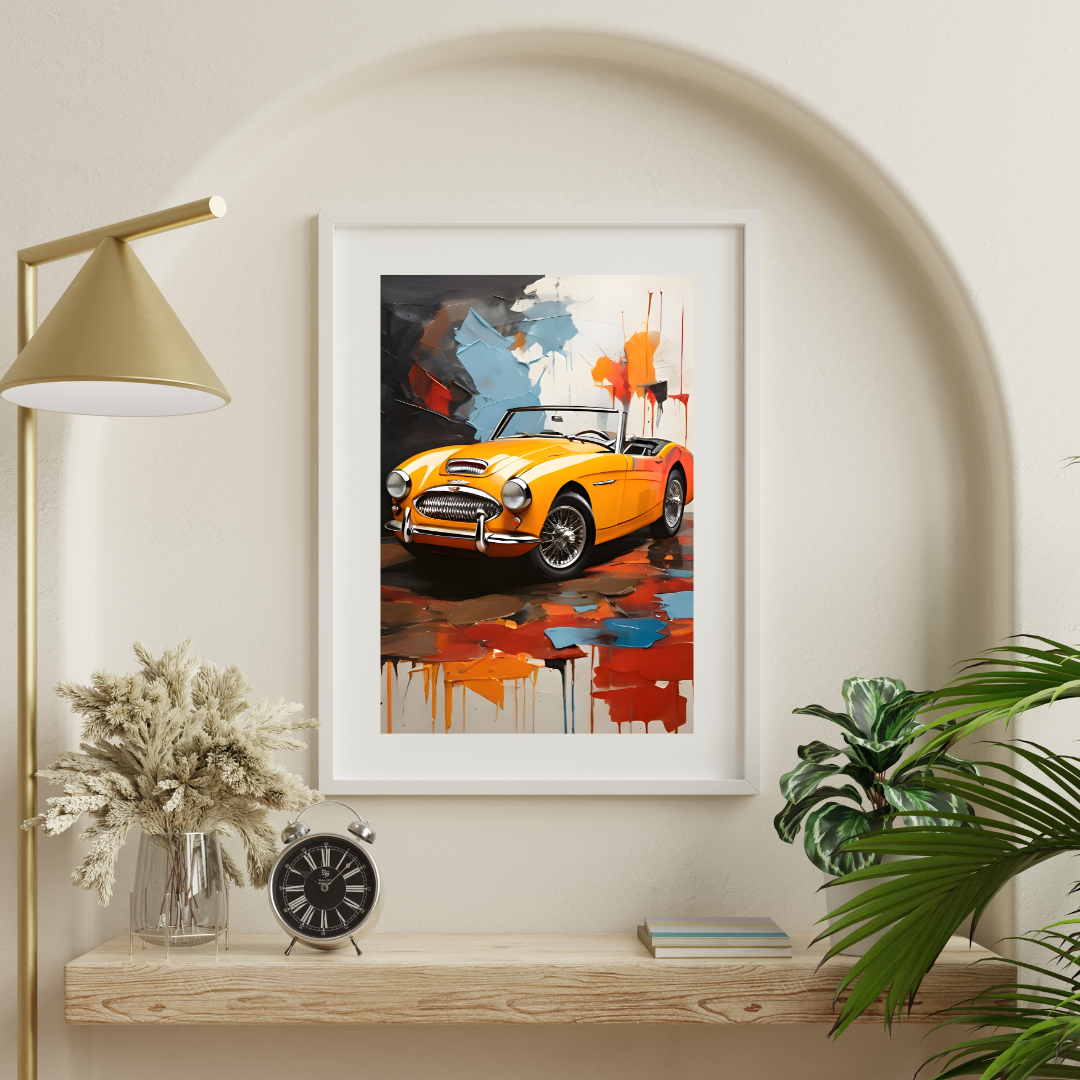 Austin Healey 100M — Original Vintage Sports Car Art Poster