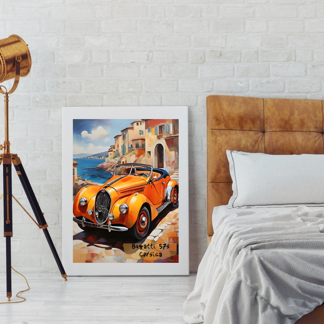 Bugatti Type 57S Corsica — Original Vintage Classic Car Art Poster