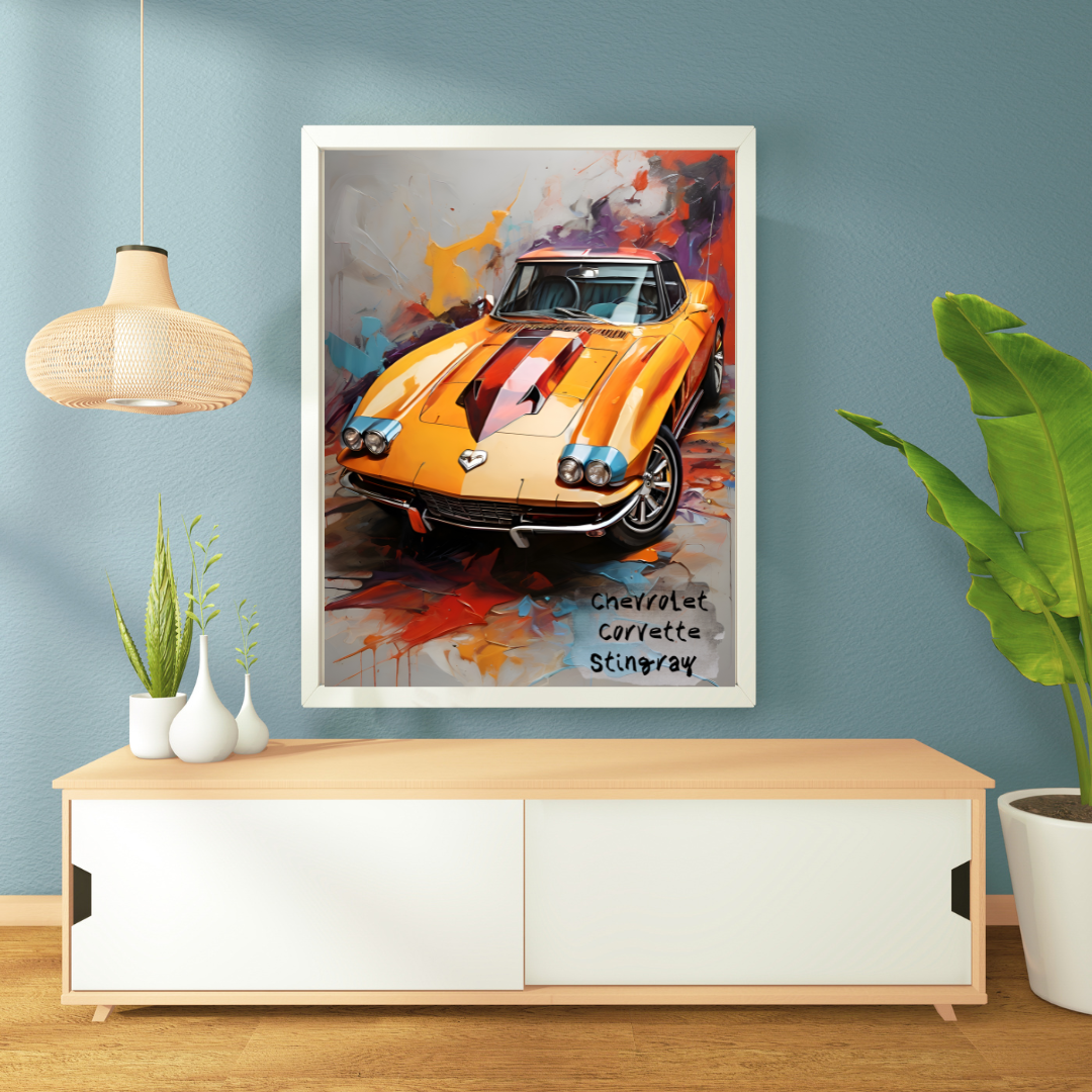 Chevrolet Corvette Stingray — Original Retro Orange Sports Car Art Poster