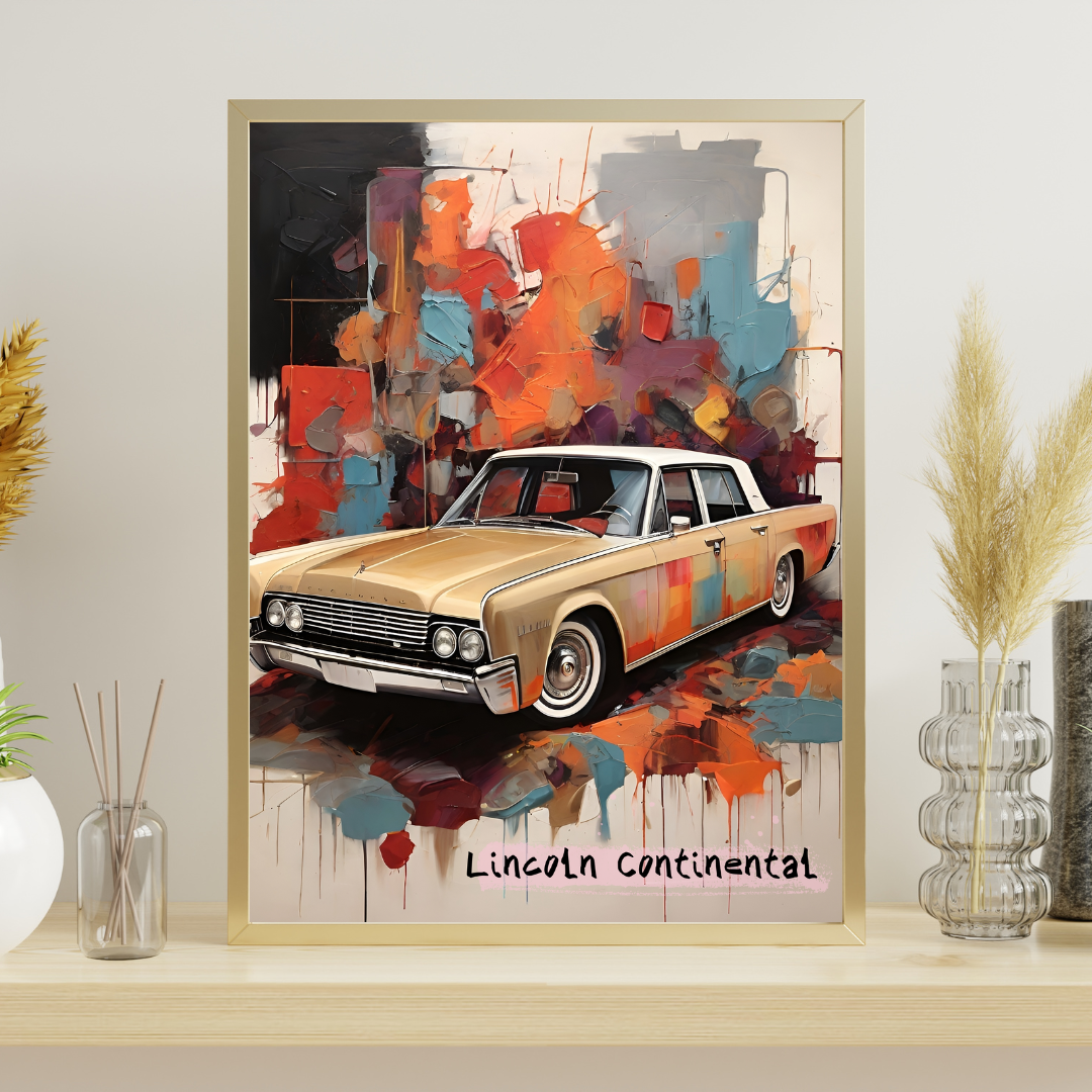Lincoln Continental — Original Abstract Colorful Vintage Car Art Poster