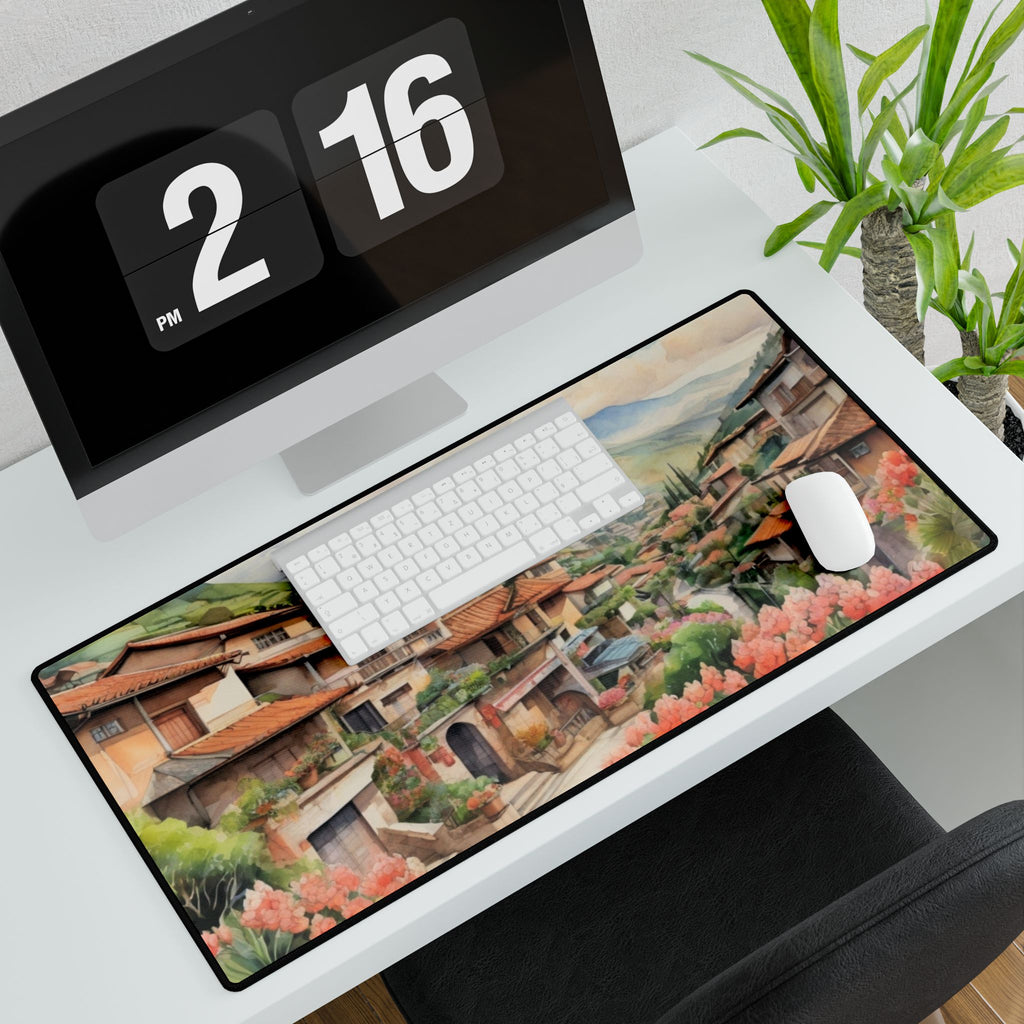 Mountain Village Desk Mat — Original Watercolor Art