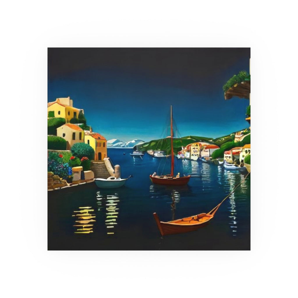 Mediterranean Harbor Night Poster — Satin/Archival Matte Wall Art