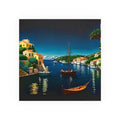 Mediterranean Harbor Night Poster — Satin/Archival Matte Wall Art