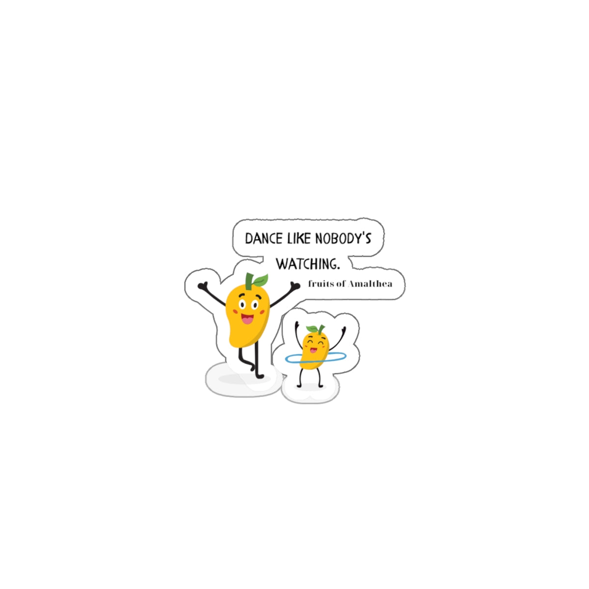 Dance Like Nobody’s Watching — Mango Duo Hula Hoop Funny Die-Cut Sticker | Fruits of Amalthea