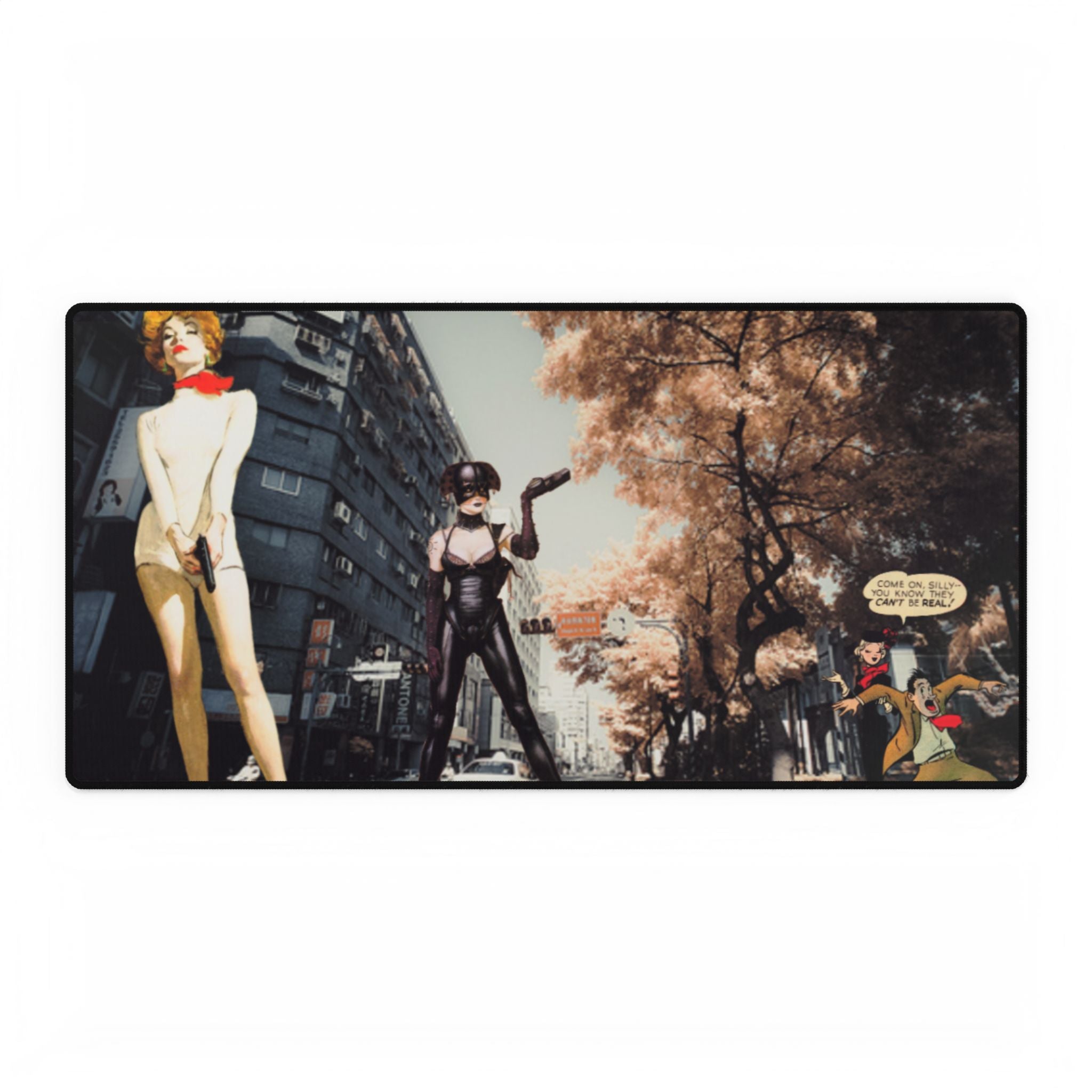 Anime City Noir Desk Mat — Surreal Retro Collage Art