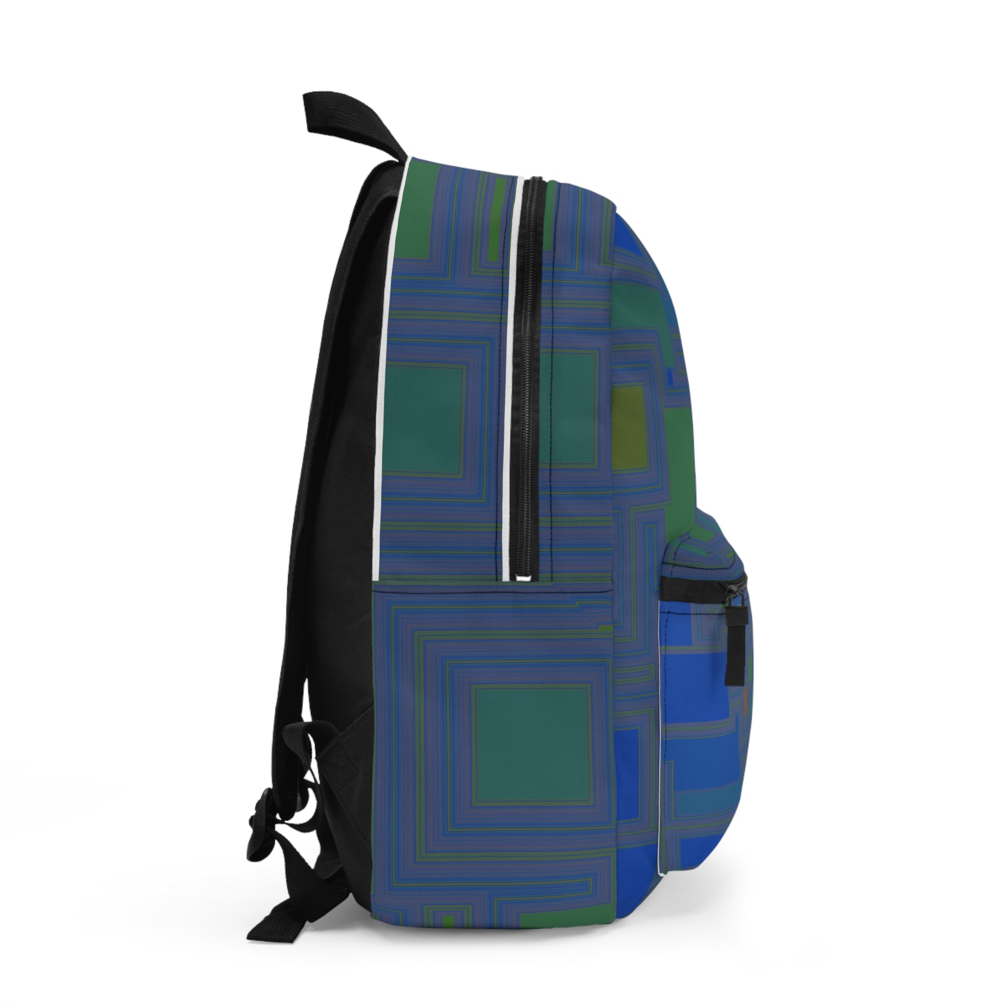 Geometric Multicolor Squares Backpack — Modern Abstract Pattern School & Travel Bag