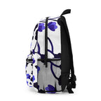 Blue Floral Backpack — Lightweight Purple & Indigo Flower Pattern Everyday Bag
