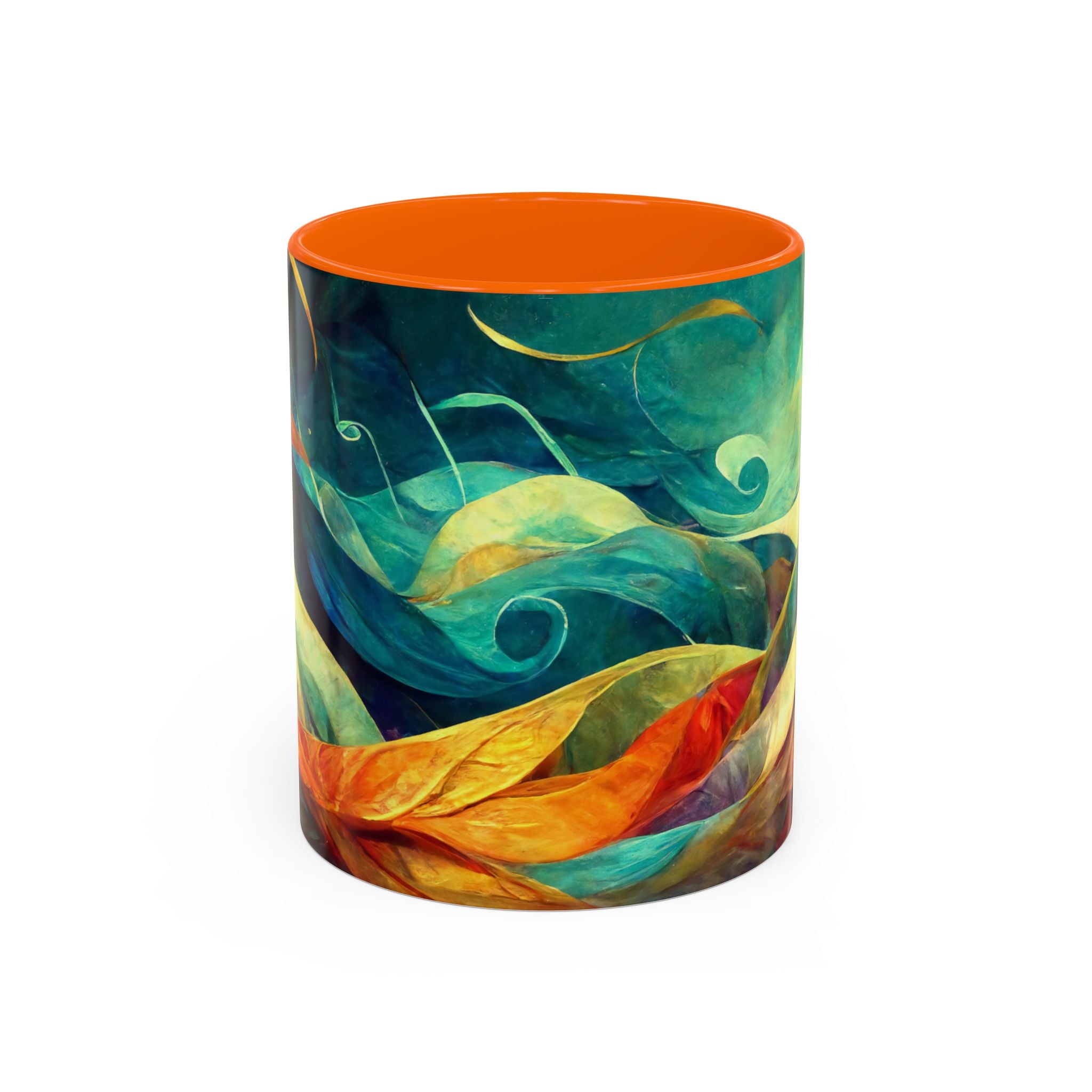 Abstract Autumn Leaves Accent Mug — Original Colorful Ceramic Cup