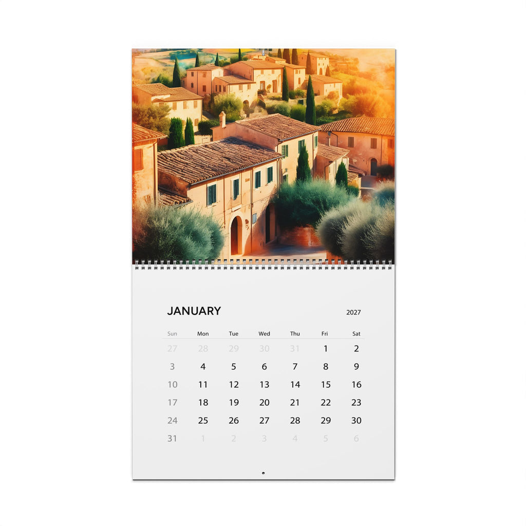 2027 Mediterranean Wall Calendar — Original Scenic Landscape Illustrations | Monthly Grid | Glossy 14”x11.5”