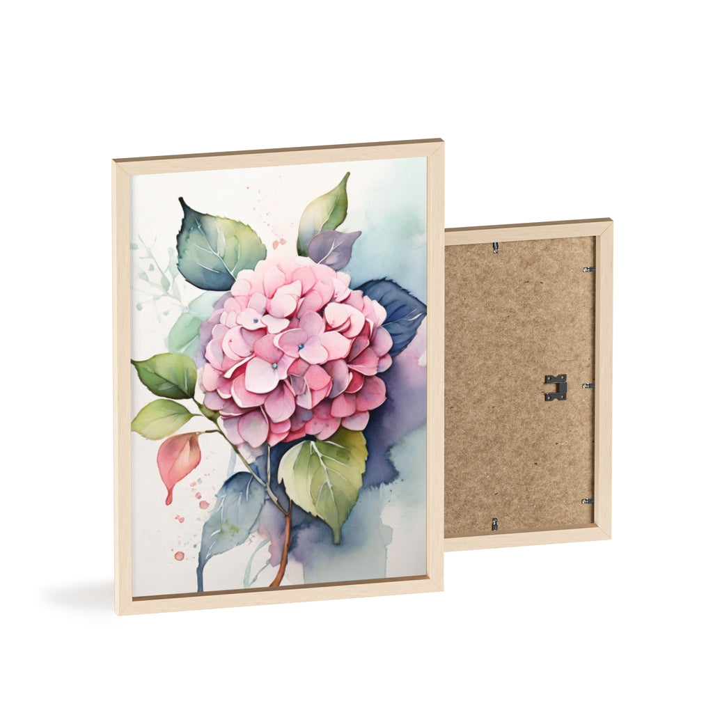 Pink Hydrangea — Watercolor Floral Wall Art, Framed Print 8.3" × 11.7"