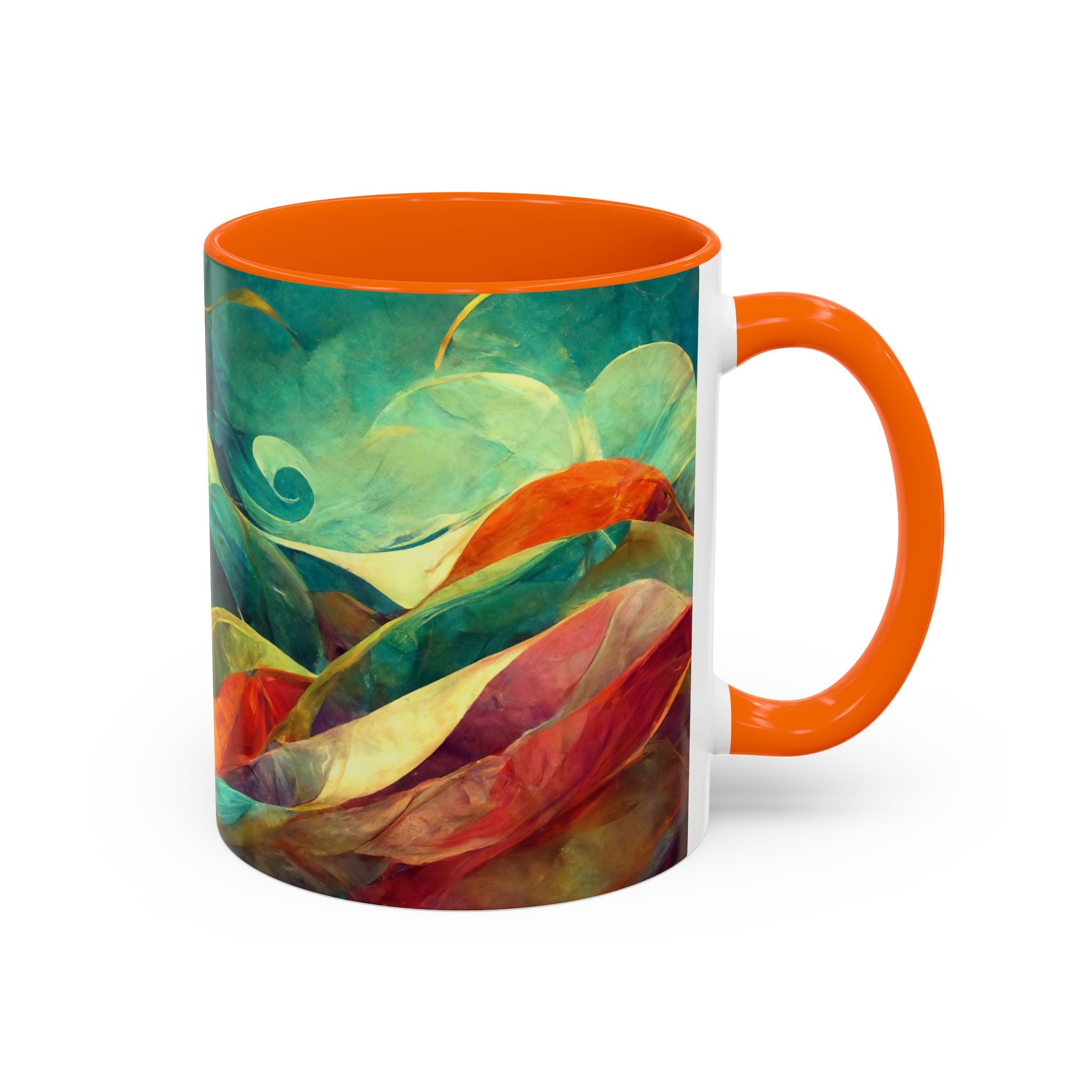 Abstract Autumn Leaves Accent Mug — Original Colorful Ceramic Cup