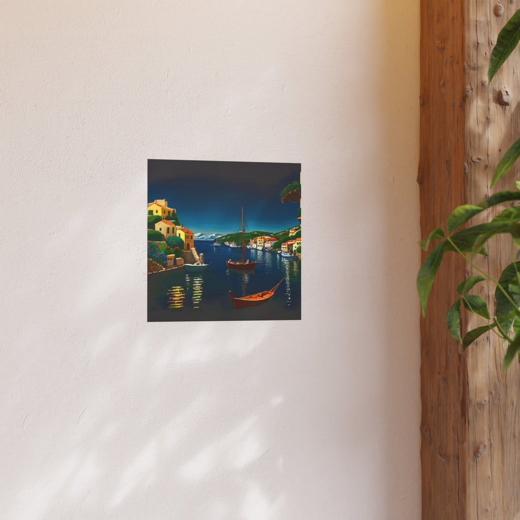 Mediterranean Harbor Night Poster — Satin/Archival Matte Wall Art
