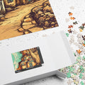 Traditional Village Street Scene Jigsaw Puzzle — Warm Vintage Town, 1014 Pieces