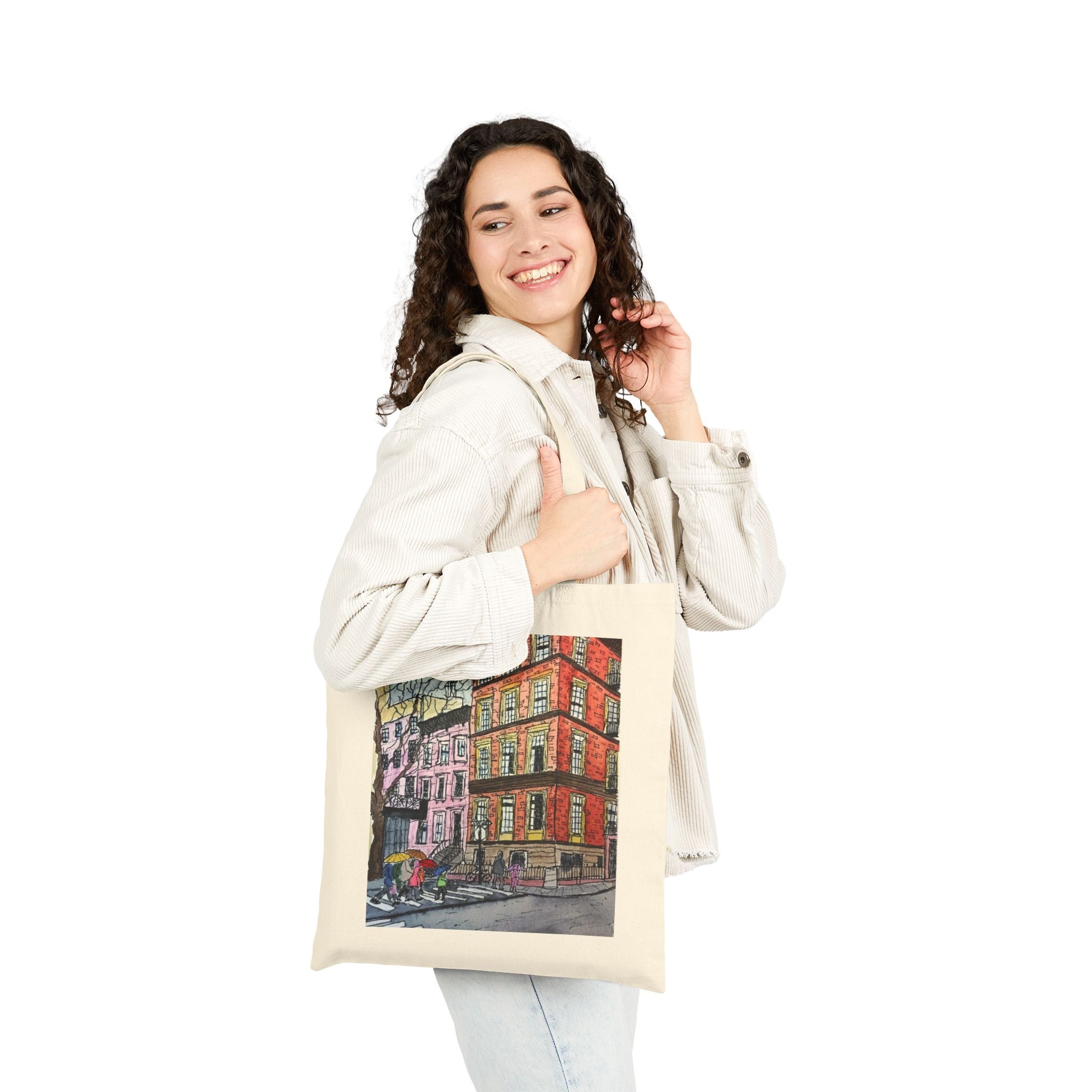Brooklyn Row Houses Canvas Tote — Original Watercolor Art