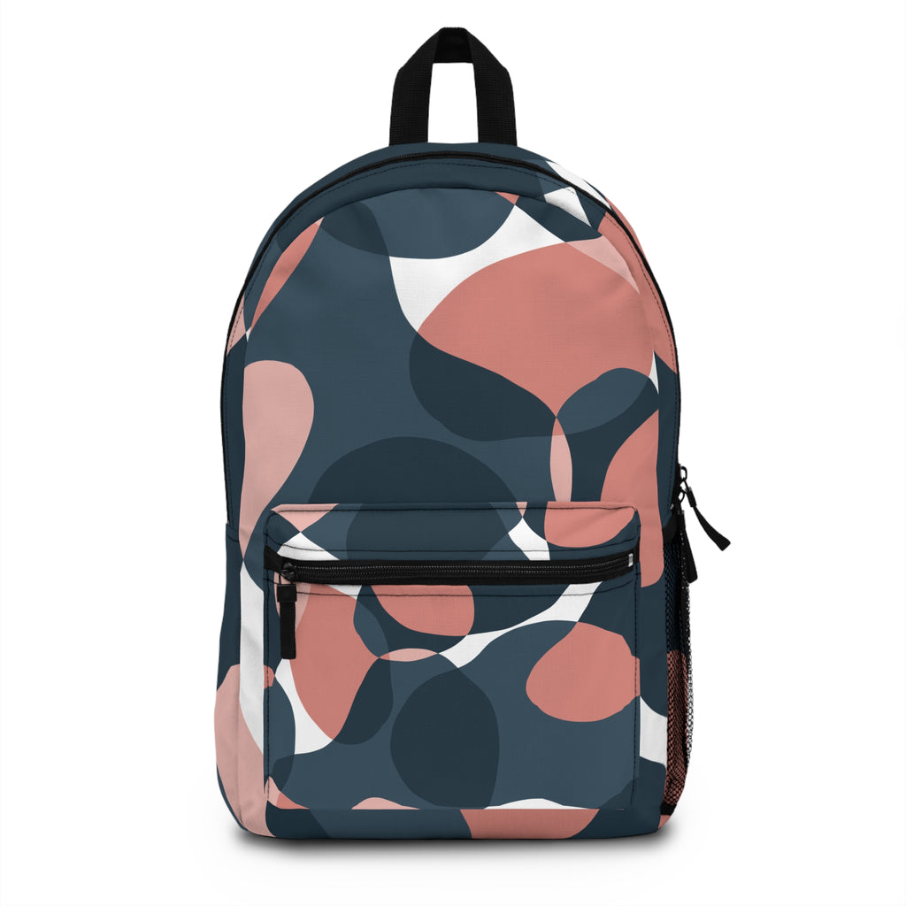 Abstract Leaf Pattern Backpack — Navy & Blush Casual Daypack