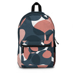 Abstract Leaf Pattern Backpack — Navy & Blush Casual Daypack