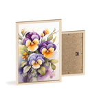 Pansies in Purple & Gold — Watercolor Botanical Wall Art, Framed Print 8.3" × 11.7"