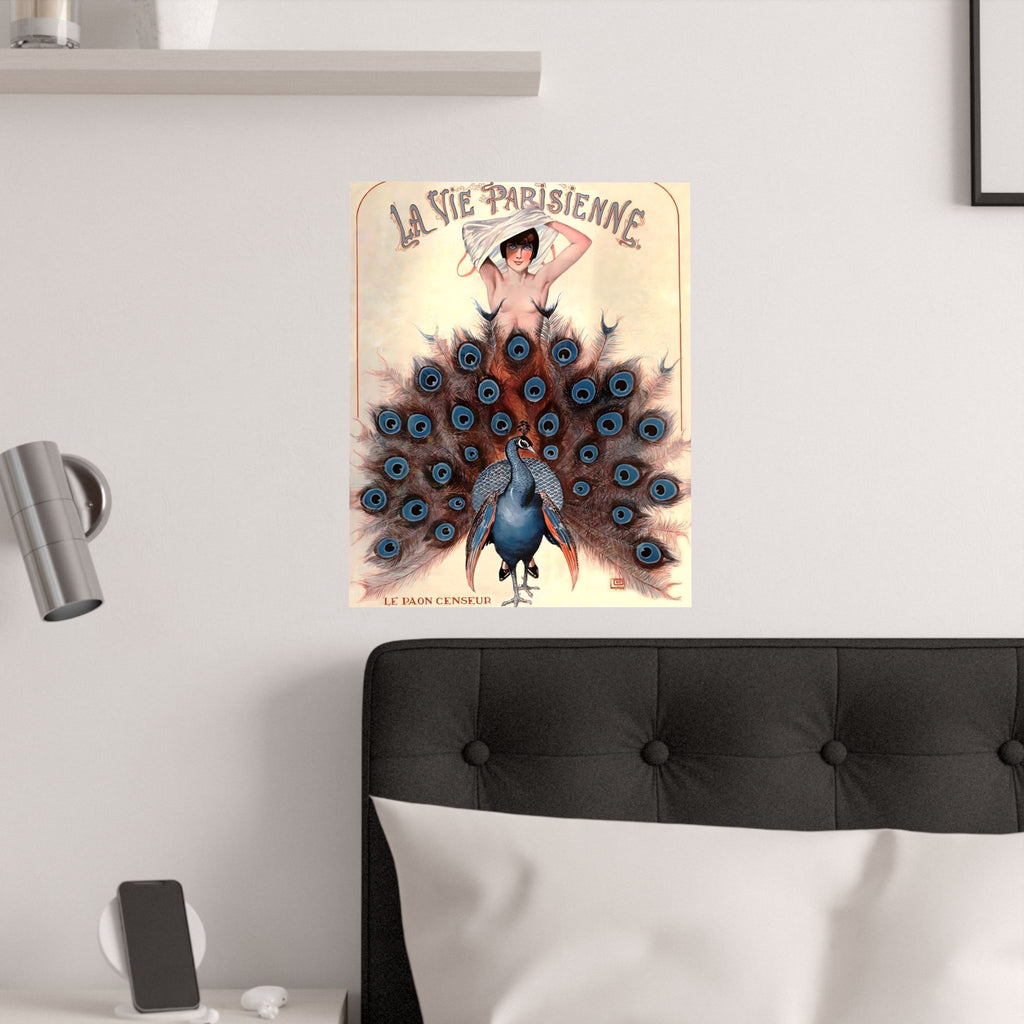 La Vie Parisienne Satin Poster — Vintage Peacock Pin-Up Art Print
