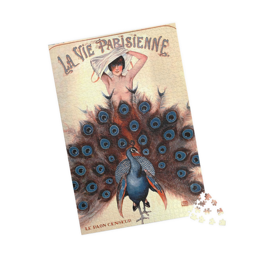 La Vie Parisienne Vintage Peacock Art Puzzle — Retro Parisian Poster Jigsaw