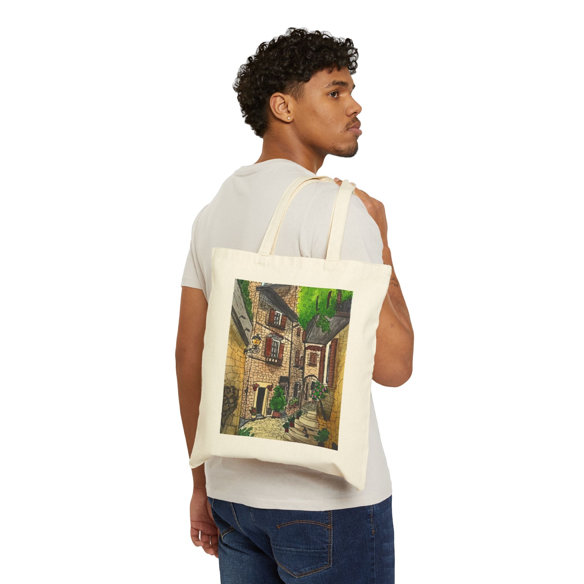 Sui Garda Italy Street Scene Canvas Tote — Original Watercolor Art