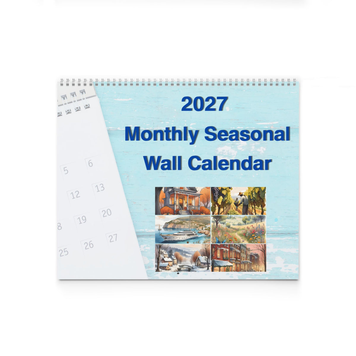 2027 Monthly Seasonal Wall Calendar — Original Watercolor Scenic Landscapes | Monthly Grid | Glossy or Matte