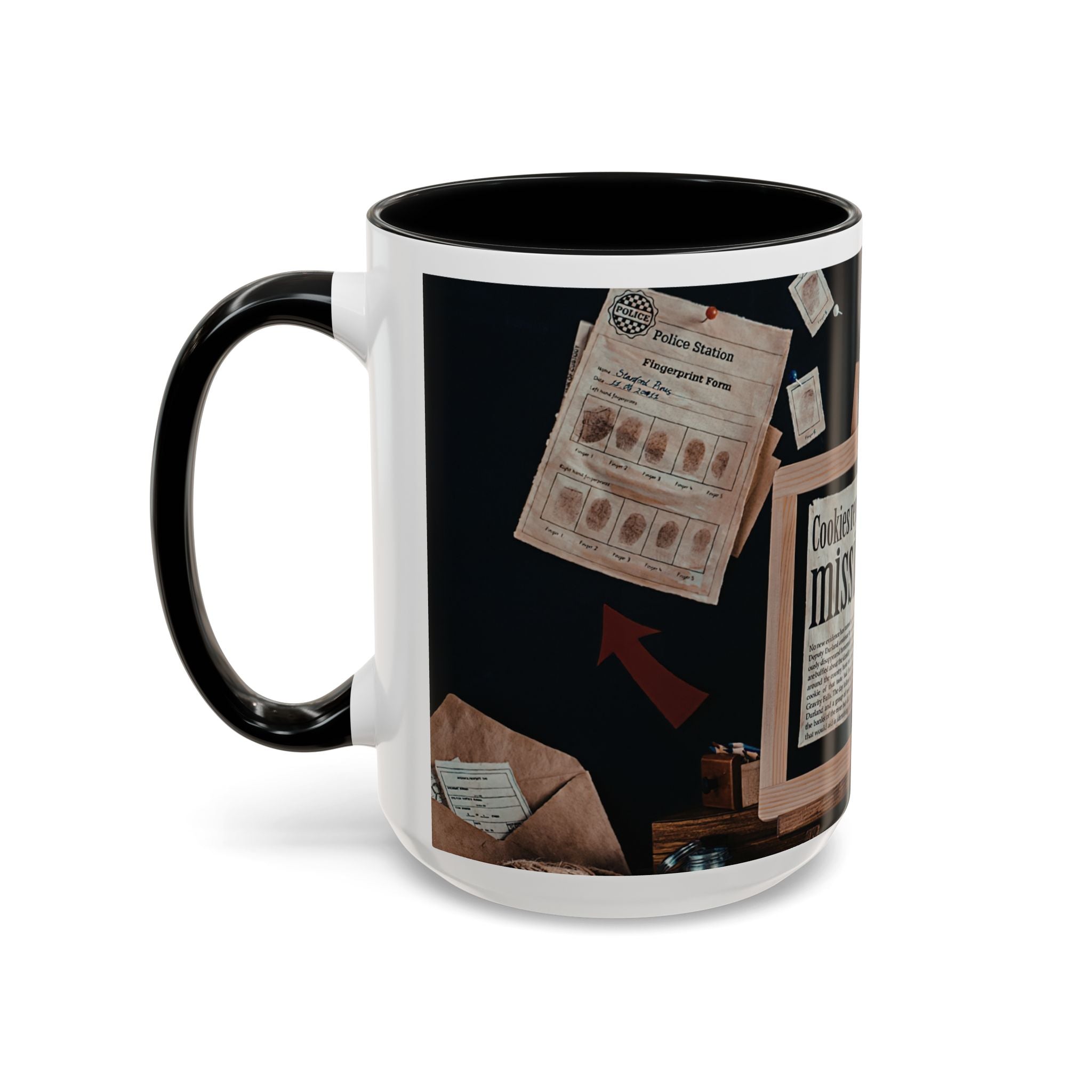 Mystery Caseboard Mug — "Cookies Reported Missing" Detective Design