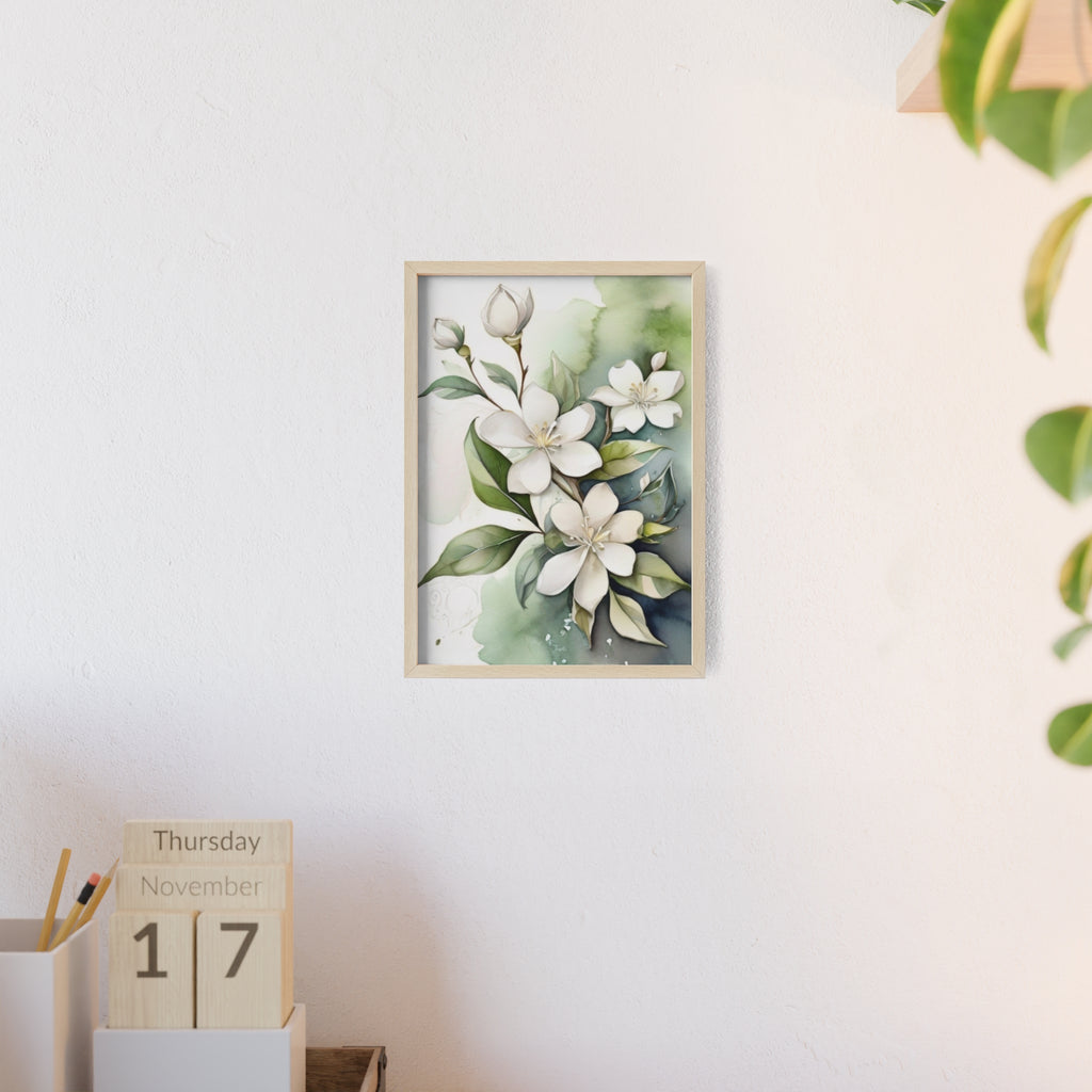Jasmine Blooms — Watercolor Botanical Wall Art, Framed Print 8.3" × 11.7"
