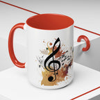 Music Notes Accent Mug — Original Watercolor Treble Clef Ceramic Cup