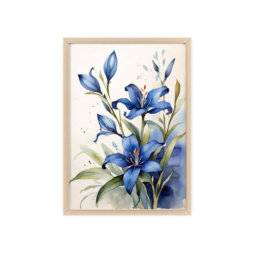 Blue Lily — Watercolor Botanical Wall Art, Framed Print 8.3" × 11.7"