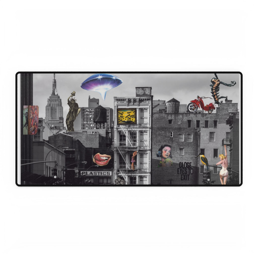City Collage Desk Mat — Surreal Urban Collage Art