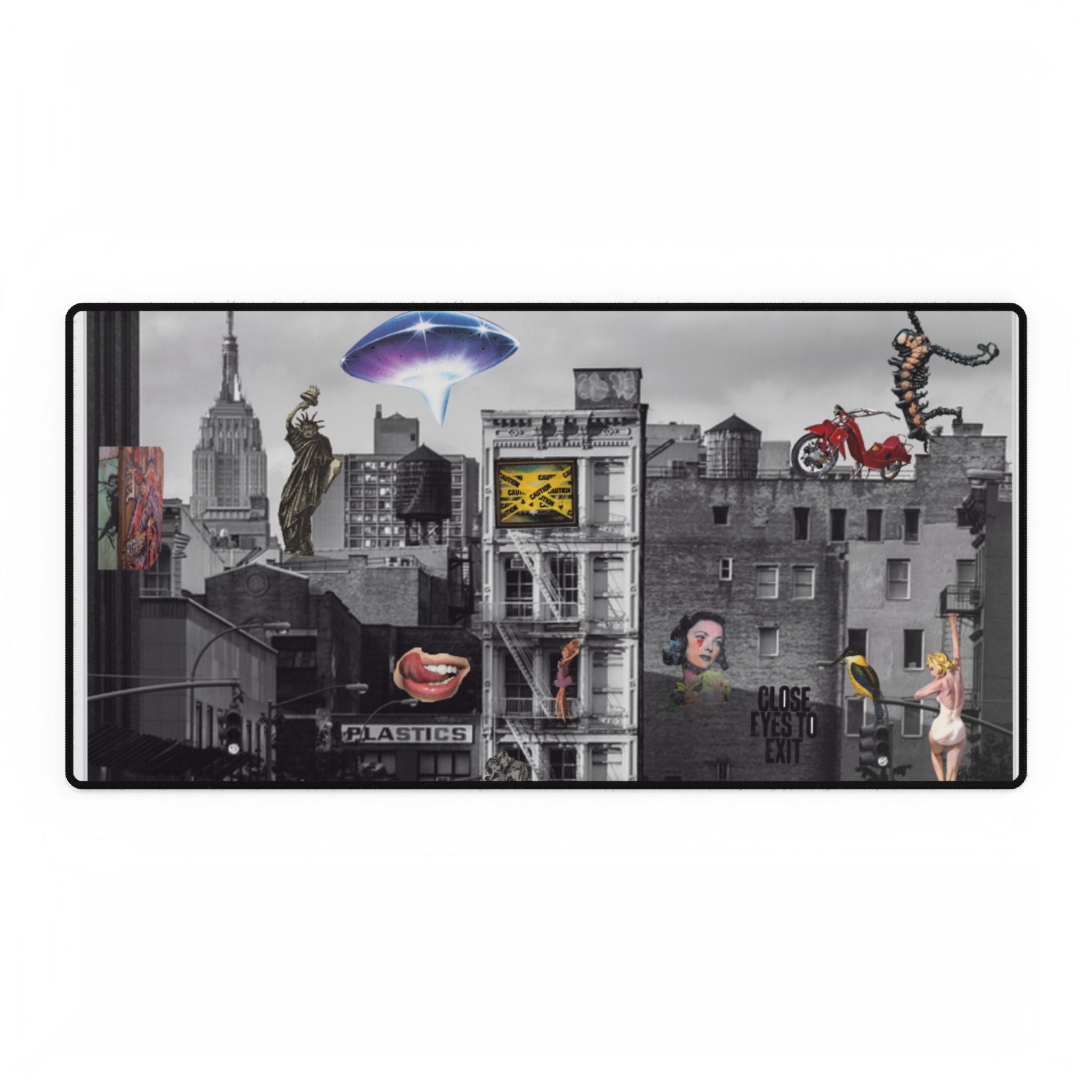City Collage Desk Mat — Surreal Urban Collage Art