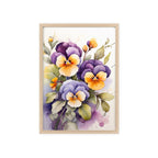 Pansies in Purple & Gold — Watercolor Botanical Wall Art, Framed Print 8.3" × 11.7"