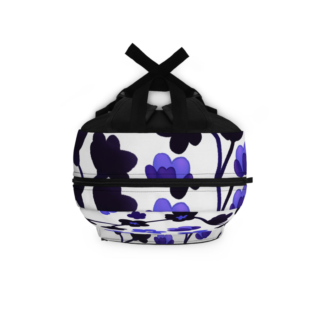 Blue Floral Backpack — Lightweight Purple & Indigo Flower Pattern Everyday Bag