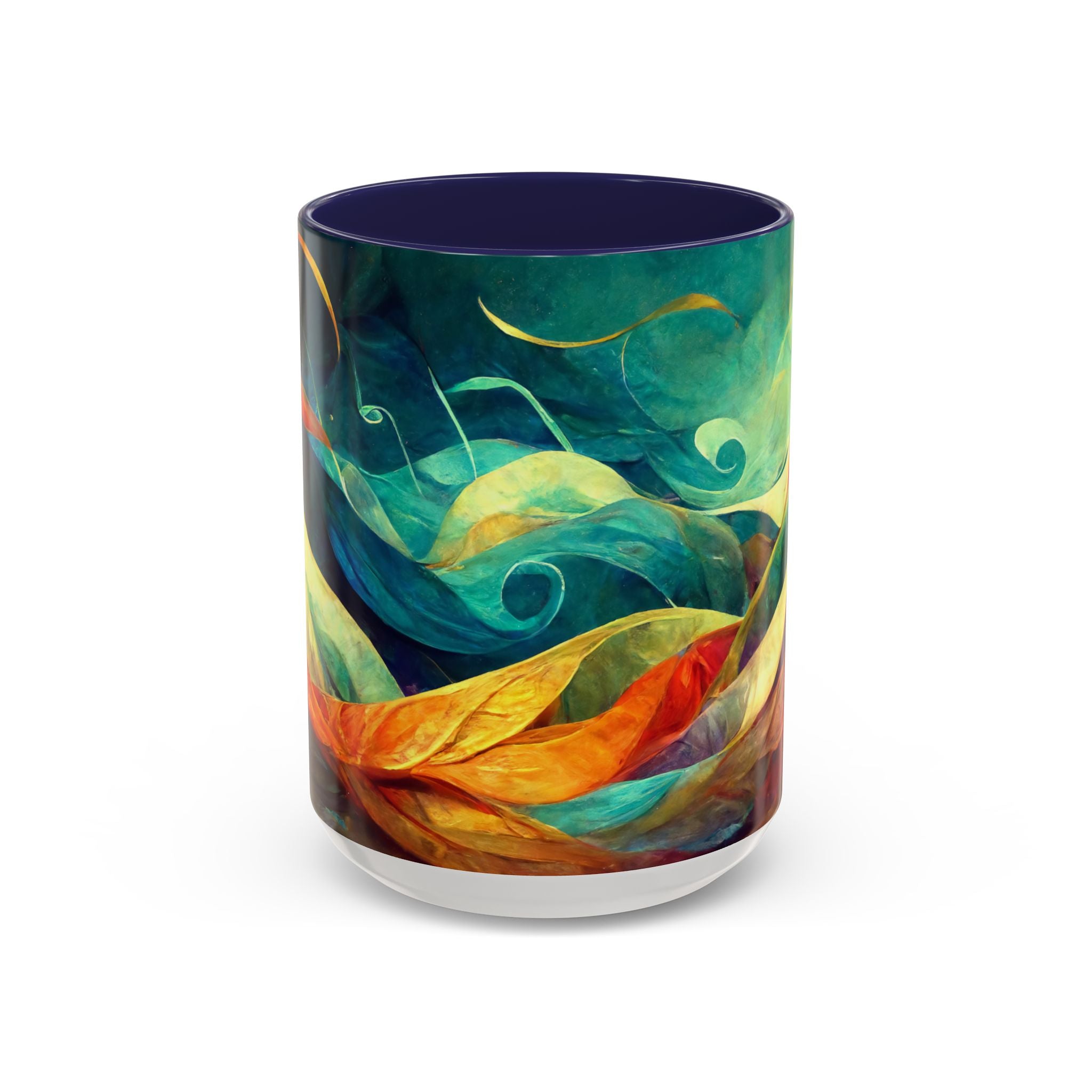 Abstract Autumn Leaves Accent Mug — Original Colorful Ceramic Cup