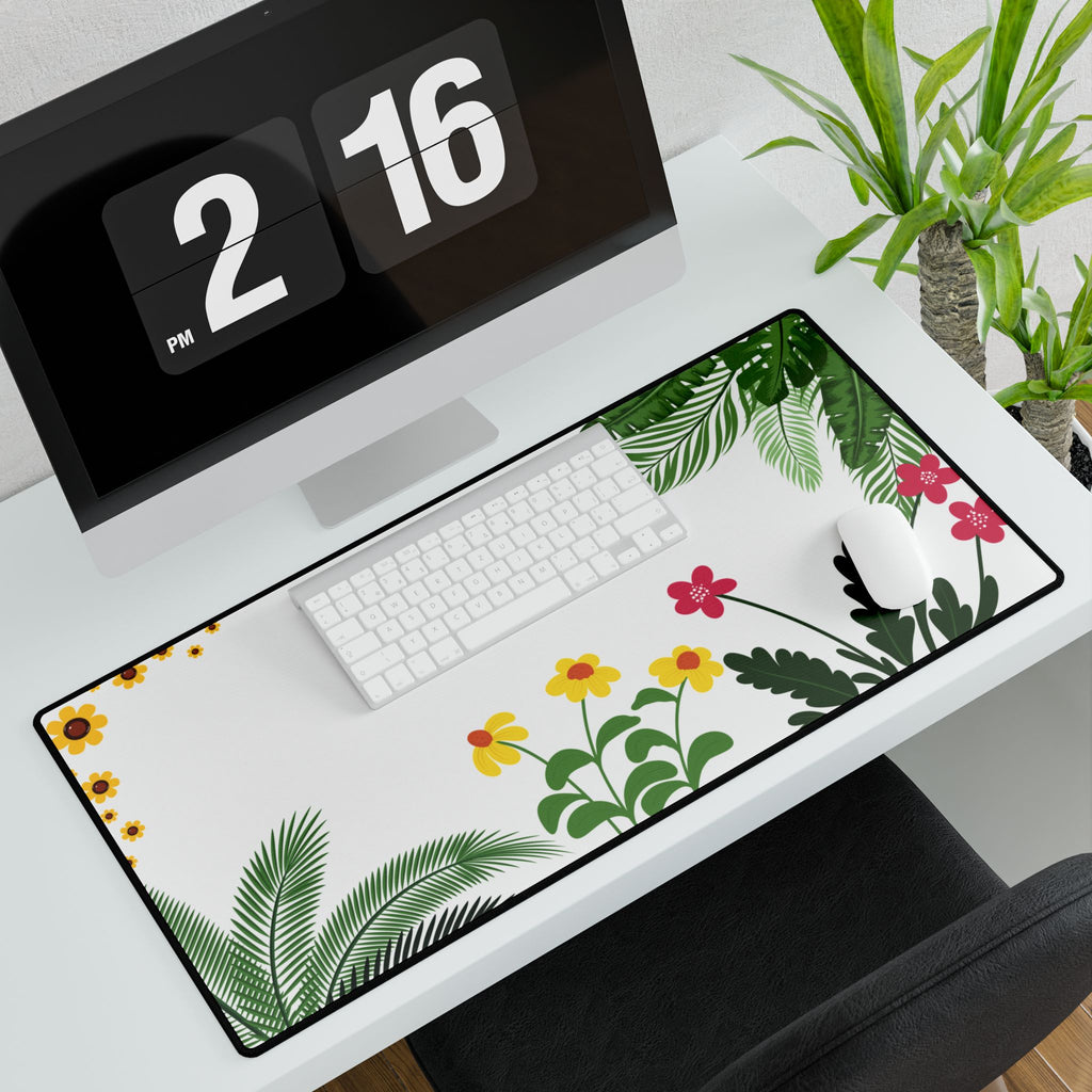 Tropical Botanical Desk Mat — Original Palm Leaves & Blossoms Art