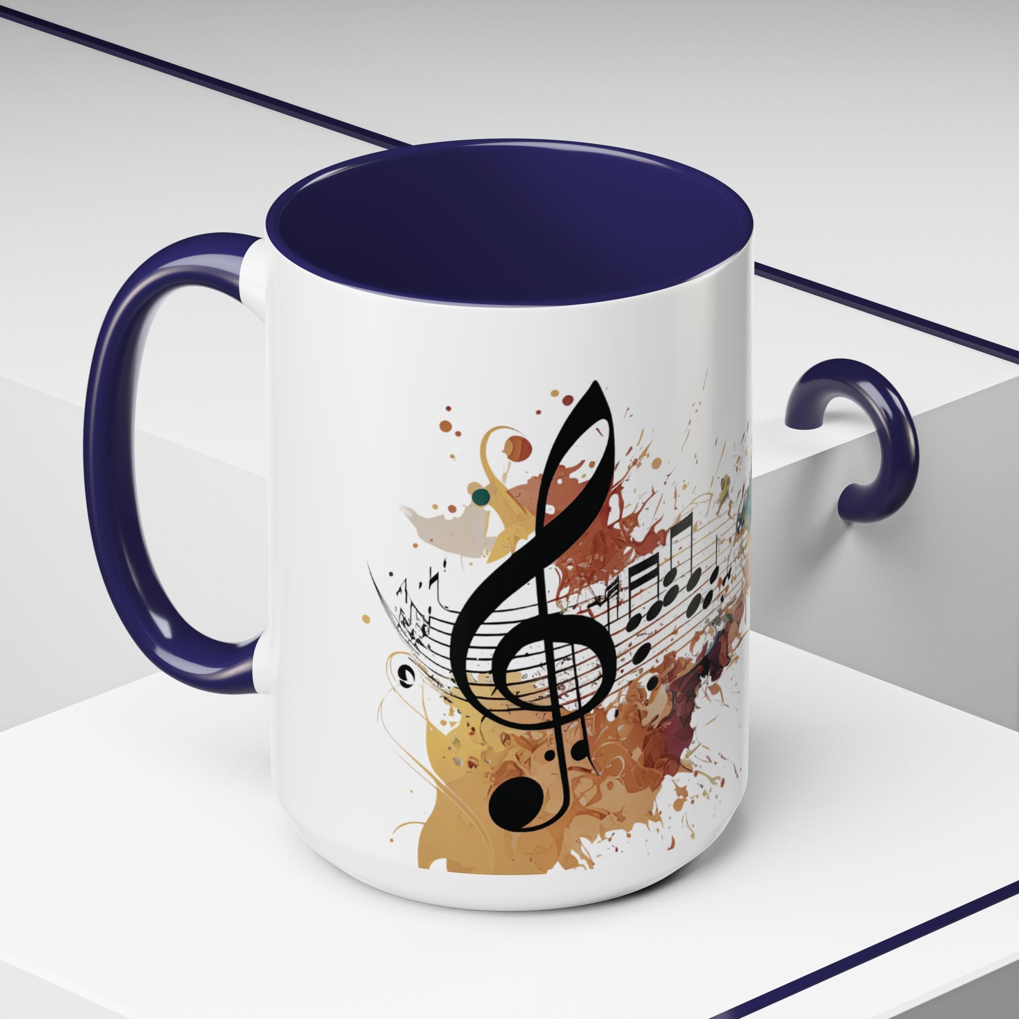 Music Notes Accent Mug — Original Watercolor Treble Clef Ceramic Cup