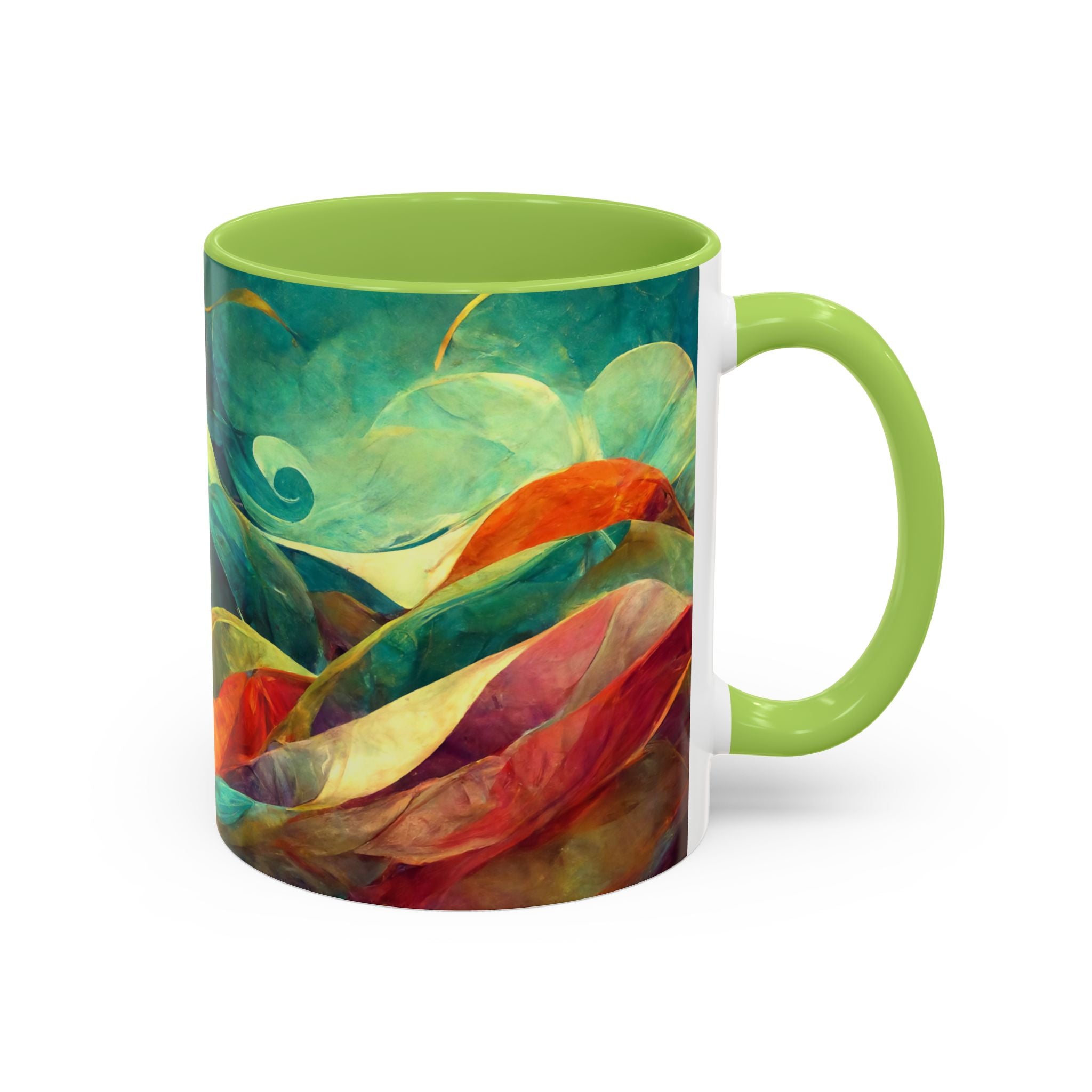 Abstract Autumn Leaves Accent Mug — Original Colorful Ceramic Cup
