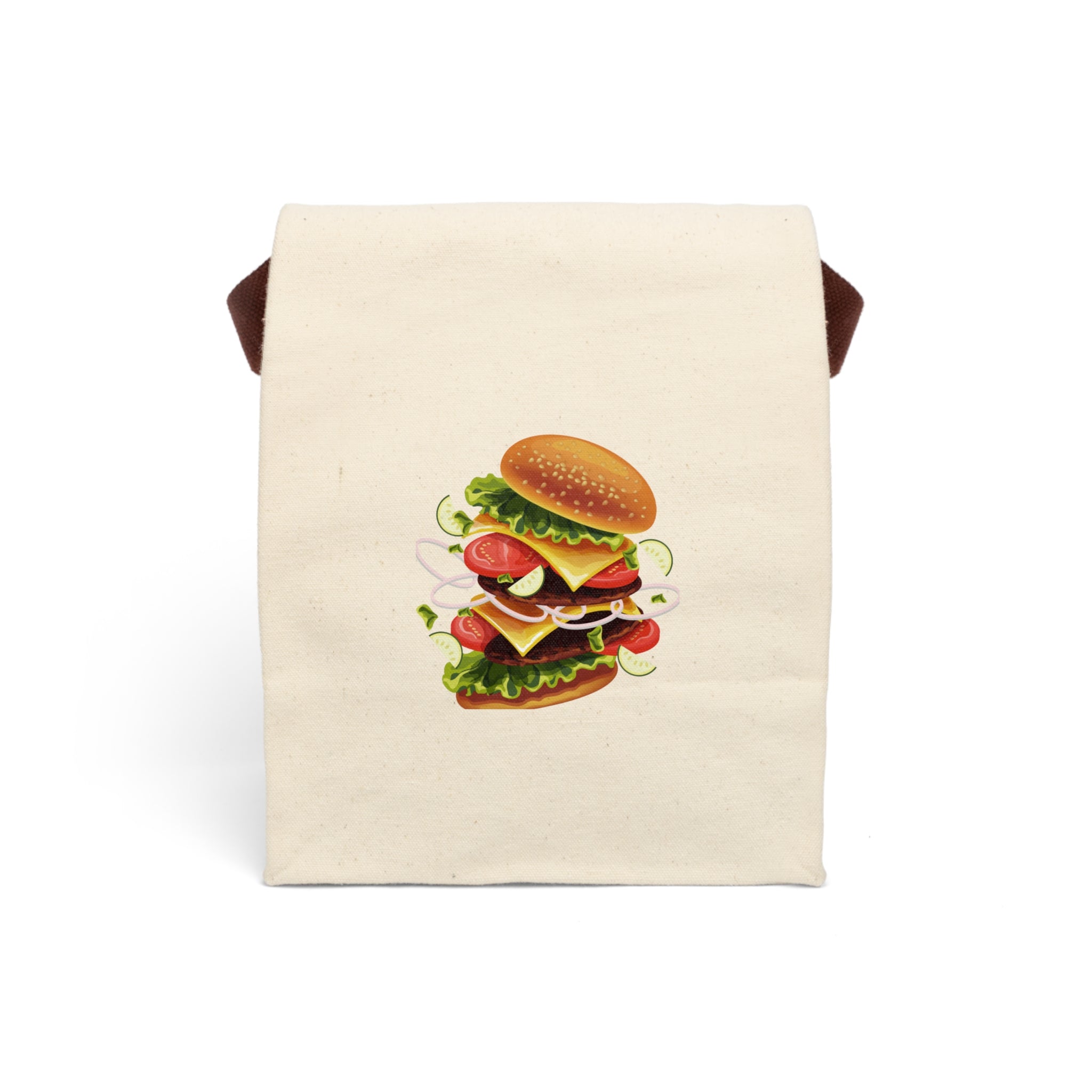 Retro Burger Canvas Lunch Bag — Fun Food Print Reusable Tote