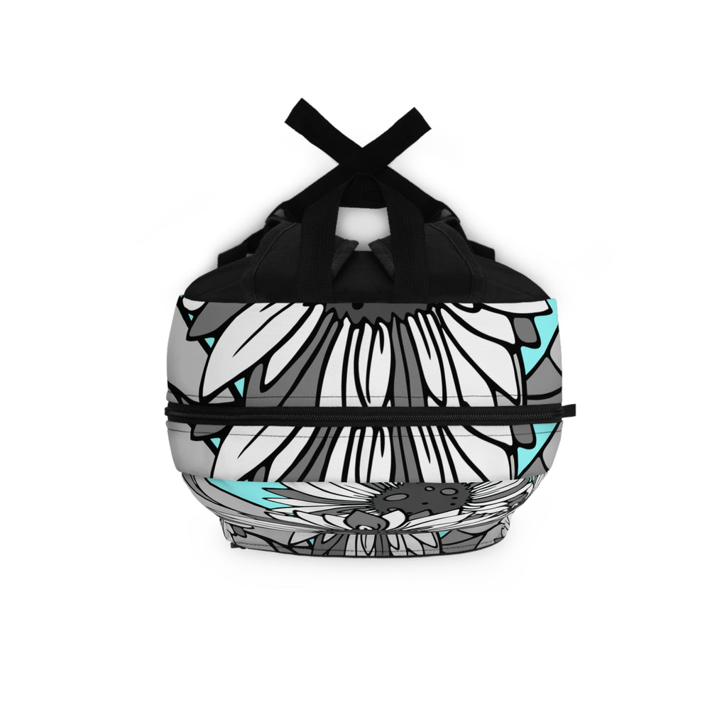 Aqua Sunflower Backpack — Bold Floral Pattern School & Travel Bag