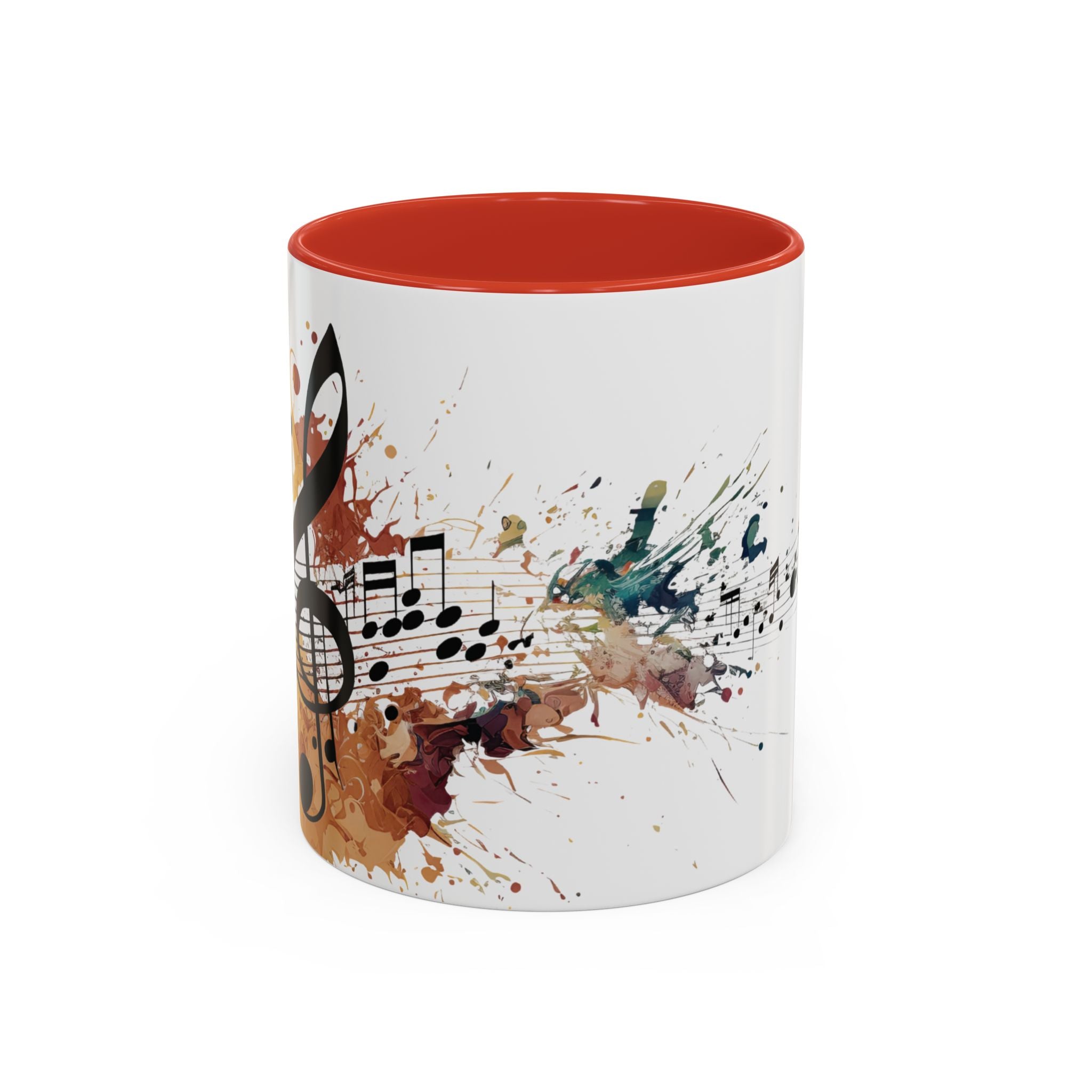 Music Notes Accent Mug — Original Watercolor Treble Clef Ceramic Cup