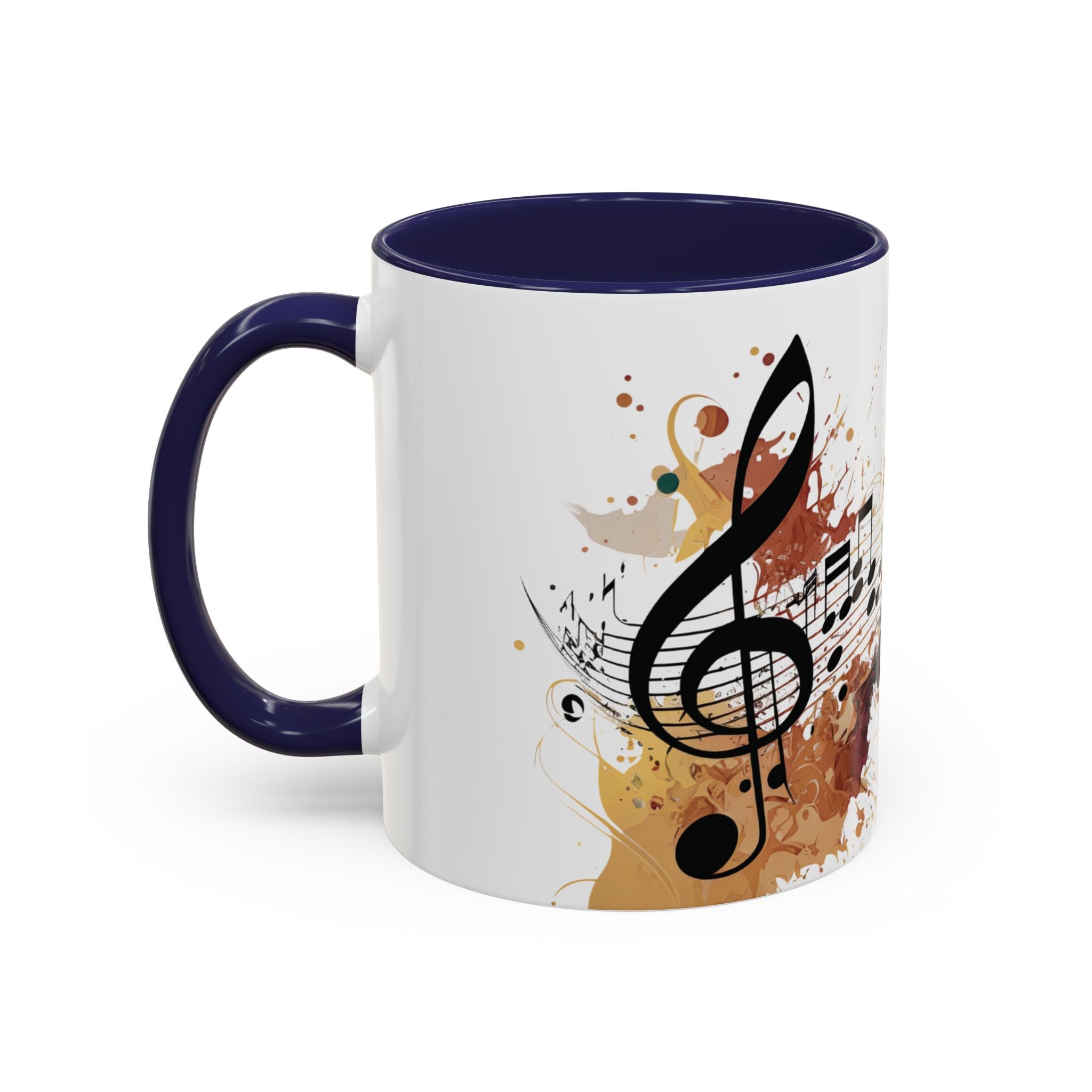 Music Notes Accent Mug — Original Watercolor Treble Clef Ceramic Cup