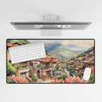 Mountain Village Desk Mat — Original Watercolor Art