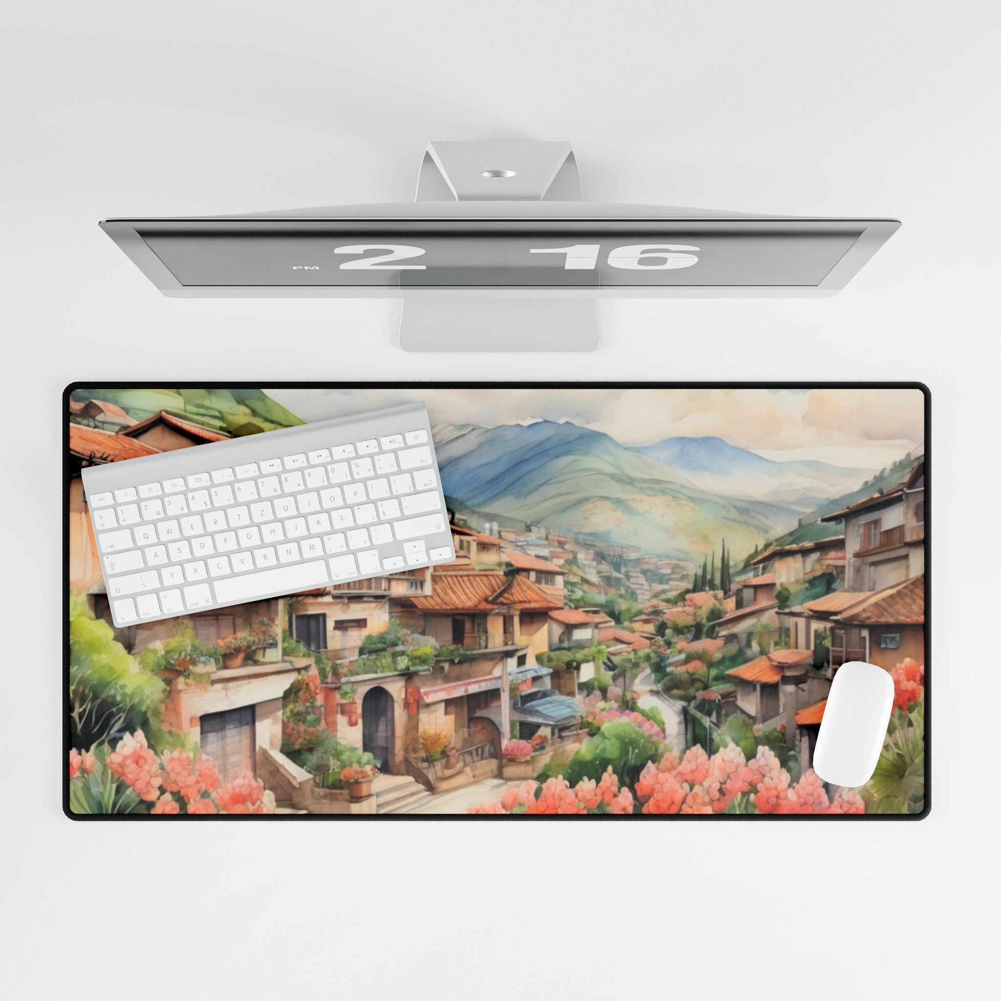 Mountain Village Desk Mat — Original Watercolor Art